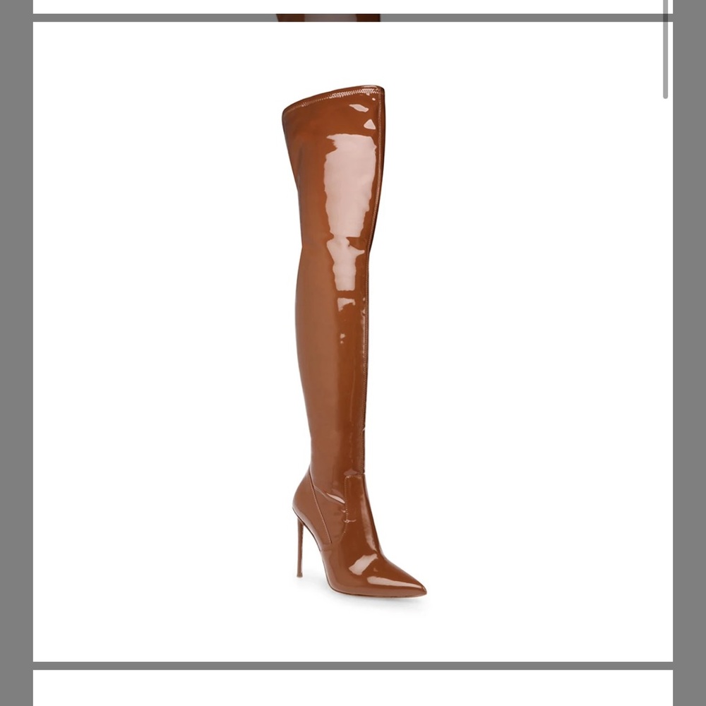 VAVA COGNAC PATENT BOOTS BY STEVE MADDEN
